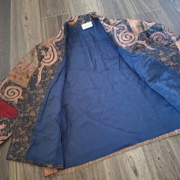 💙 Vintage Coldwater Creek Patchwork Jacket Size 2X Artsy Art to wear Lace Silk - Picture 7 of 8